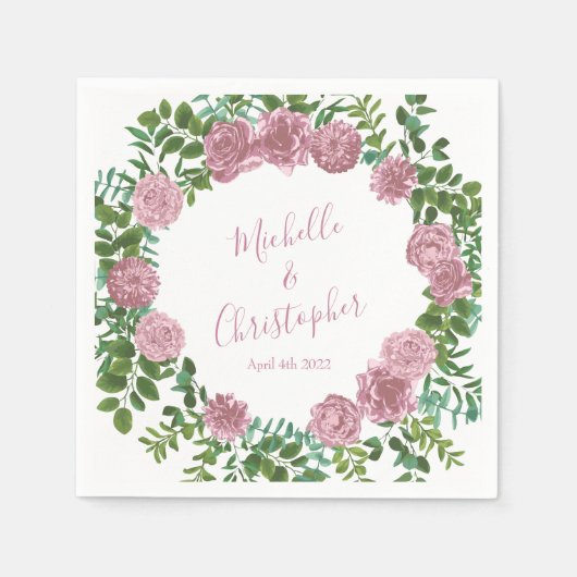 Serviette En Papier Roses roses Jardin Printemps Mariage (Devant)