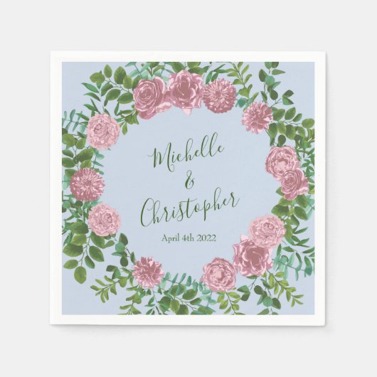 Serviette En Papier Roses roses Jardin Printemps Mariage (Devant)