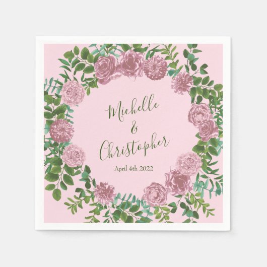 Serviette En Papier Roses roses Jardin Printemps Mariage (Devant)