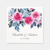 Serviette En Papier Roses roses rose Aquarelle Mariage botanique (Devant)