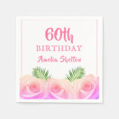 Serviette En Papier Roses roses rose Floral 60e fête d'anniversaire (Devant)