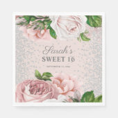 Serviette En Papier Roses roses rose Floral Parties scintillant argent (Devant)