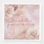 Serviette En Papier Roses roses roses blanches et Quinceañera or (Devant)