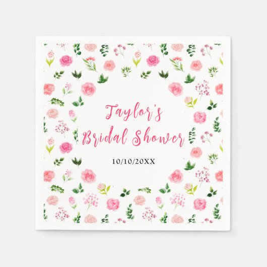 Serviette En Papier Roses roses roses Fêtes des mariées florales (Devant)