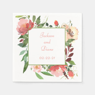 Serviette En Papier Roses roses roses romantiques Bordure d'aquarelle