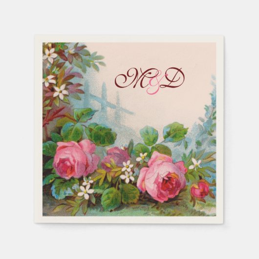 SERVIETTE EN PAPIER ROSES ROSES ROSES ROSES, JASMINES MONOGRAMME MARIA (Devant)