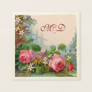 SERVIETTE EN PAPIER ROSES ROSES ROSES ROSES, JASMINES MONOGRAMME MARIA