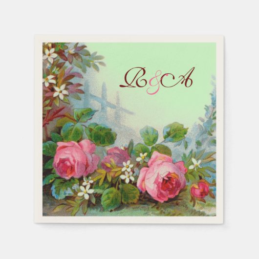 SERVIETTE EN PAPIER ROSES ROSES ROSES ROSES, JASMINES MONOGRAMME MARIA (Devant)
