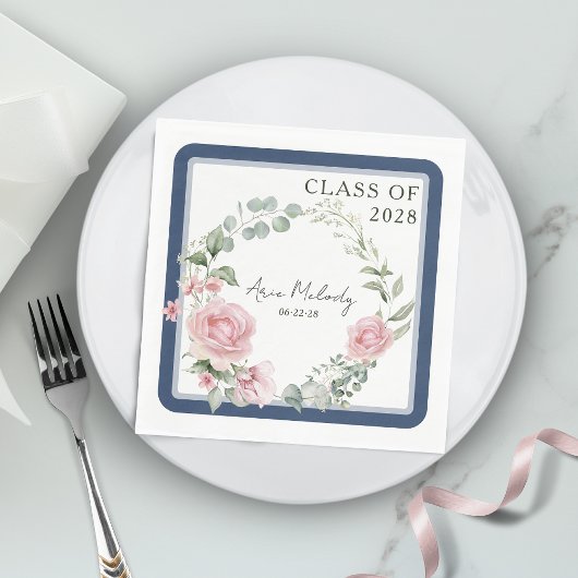 Serviette En Papier Roses Roses Roses Script Promotion de Diplômés