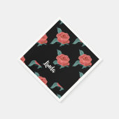 Serviette En Papier Roses roses roses sur noir (Coin)