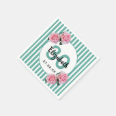Serviette En Papier Roses roses roses turquoises rayures vertes monogr (Coin)