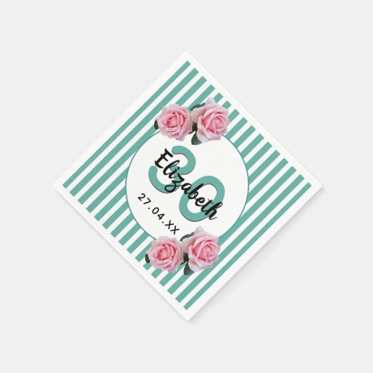 Serviette En Papier Roses roses roses turquoises rayures vertes monogr (Coin)