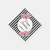 Serviette En Papier Roses roses sur rayures blanches noires Joyeux ann (Coin)