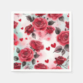 Serviette En Papier Roses rouges aux Coeurs rouges Romantique (Devant)