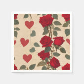 Serviette En Papier Roses rouges avec Coeurs Motif romantique (Devant)