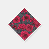 Serviette En Papier Roses rouges avec feuilles gris sur noir (Coin)