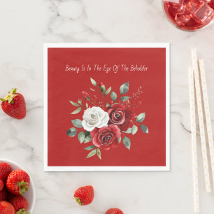 Serviette En Papier Roses Rouges Blanches Beauté Coup d'Œil