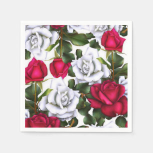 Serviette En Papier Roses Rouges & Blanches Shabby Chic Rustique Glamo