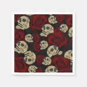 Serviette En Papier Roses rouges et crânes gris noir floral gothique (Devant)