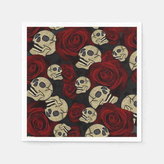Serviette En Papier Roses rouges et crânes gris noir floral gothique (Devant)
