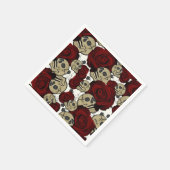 Serviette En Papier Roses rouges et crânes gris noir floral gothique (Coin)