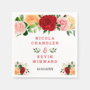 Serviette En Papier Roses rouges et orange romantiques