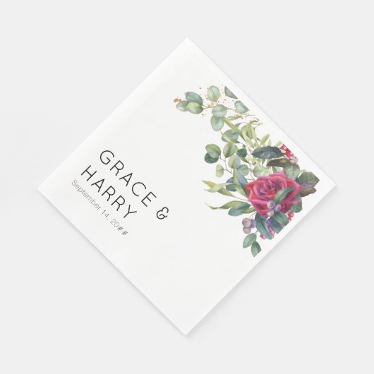 Serviette En Papier Roses rouges et serviettes Mariages d'Eucalyptus (Coin)