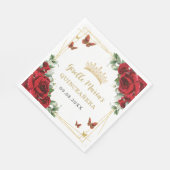 Serviette En Papier Roses rouges Floral Papillons en or Quinceañera (Coin)