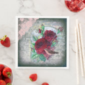 Serviette En Papier Roses Rouges Florales Finch Ephémère Découpage (En situation)