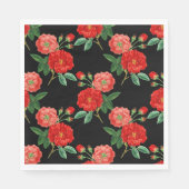 Serviette En Papier Roses rouges, fond noir, (Devant)