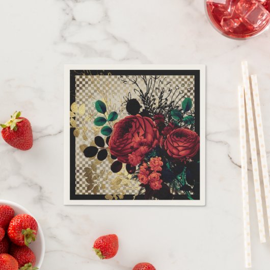 Serviette En Papier Roses rouges gothiques (En situation)