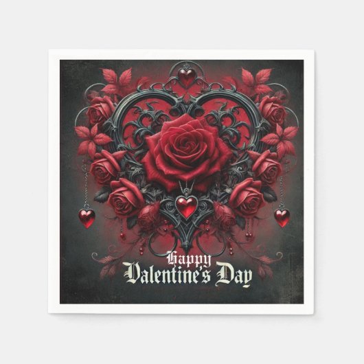 Serviette En Papier roses rouges gothiques Saint Valentin (Devant)