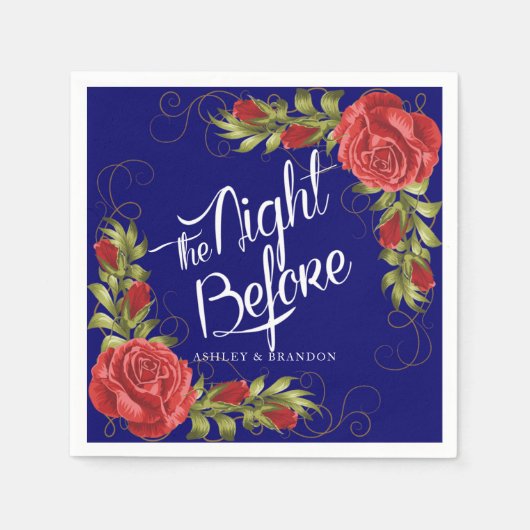 Serviette En Papier Roses Rouges La Nuit Avant Le Dîner De Répétition  (Devant)