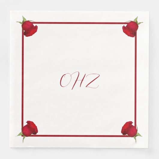 Serviette En Papier Roses rouges Mariage Monogram Napkins (Devant)