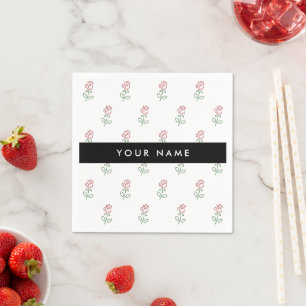 Serviette En Papier Roses Rouges, Motif De Roses, Votre Nom