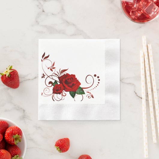 Serviette En Papier Roses rouges radieuses (En situation)