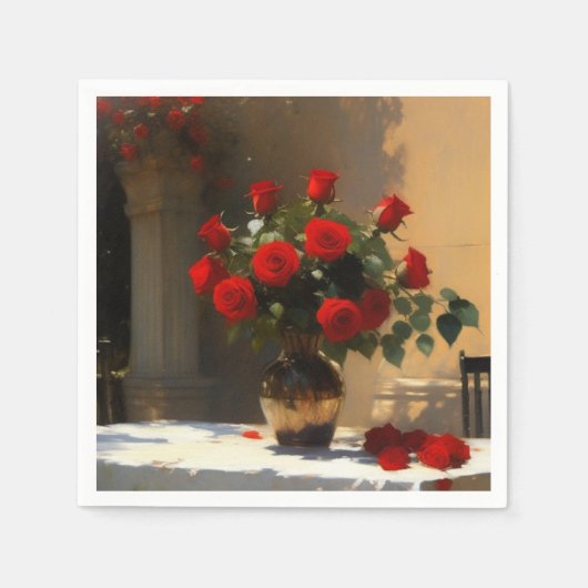 Serviette En Papier Roses rouges romantiques (Devant)