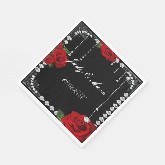 Serviette En Papier Roses Rouges Romantiques Et Papier Diamant (Coin)