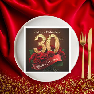 Serviette En Papier Roses Rouges Romantiques Or 30e Anniversaire de Ma