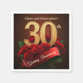 Serviette En Papier Roses Rouges Romantiques Or 30e Anniversaire de Ma (Devant)