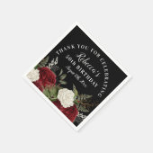 Serviette En Papier Roses rouges sur Noir 50e anniversaire Merci (Coin)