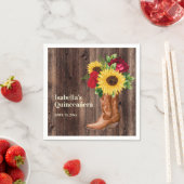 Serviette En Papier Roses Rouges Tournesols Tournesol Bottes de fille  (En situation)