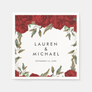 Serviette En Papier roses rouges verdure fleurie mariage serviettes