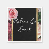 Serviette En Papier Roses sur Black Cocktail Napkin (Devant)