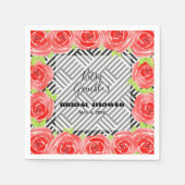 Serviette En Papier Roses sur les serviettes en Grilles Noires et Blan (Devant)