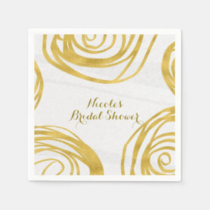Serviette En Papier Roses Tourbillon Blanc Et Or Mariage Moderne