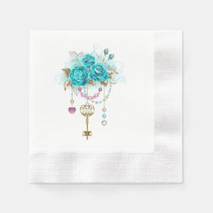 Serviette En Papier Roses Turquoise avec Clés