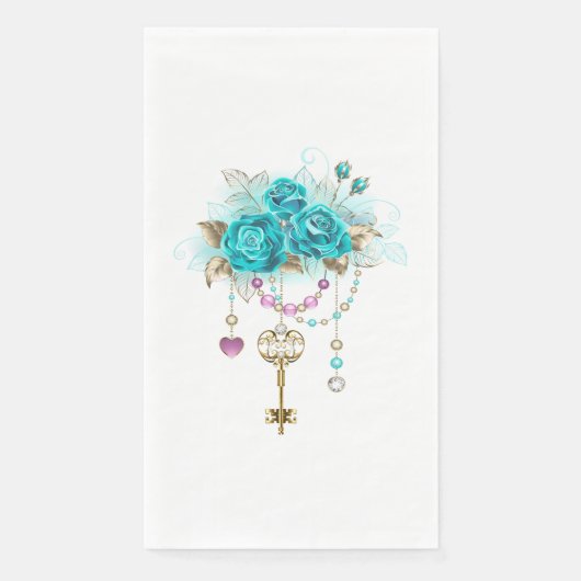 Serviette En Papier Roses turquoise avec touches (Devant)