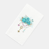 Serviette En Papier Roses turquoise avec touches (Coin)