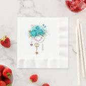 Serviette En Papier Roses turquoise avec touches (En situation)
